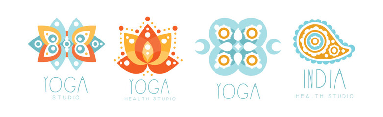 India Yoga Studio Center Logo Design Vector Set