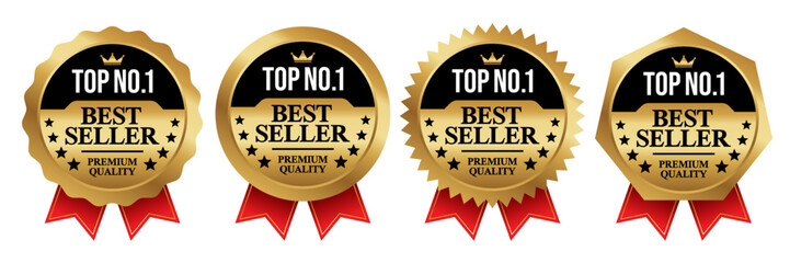 Best seller badge logo design. Best seller sticker label. 100% Satisfaction Guaranteed. Vector Illustration.	