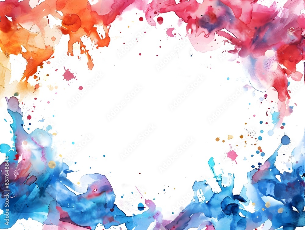 Poster vibrant watercolor splash frame with colorful borders and decorative patterns