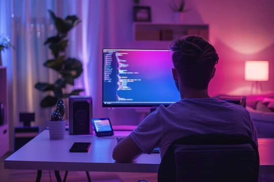 Software engineer writing code on a highresolution monitor