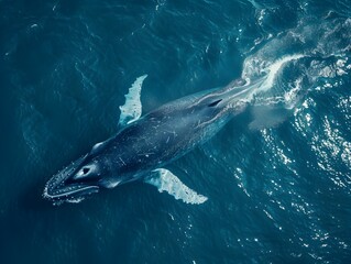 Fototapeta premium Majestic Blue Whale Soaring Through the Open Ocean Showcasing Its Immense Size and Graceful Movements