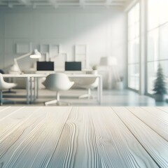 empty office desk with blurred background