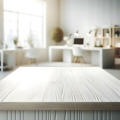 empty office desk with blurred background