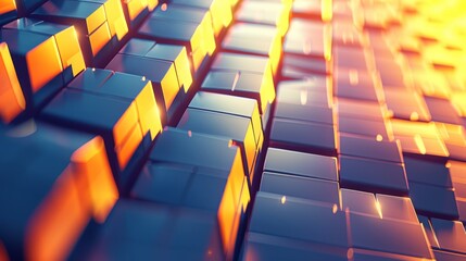 Obraz premium A tight shot of a computer keyboard with numerous square keys Overlapping, blurred yellow and blue squares appear above and below the keys