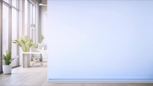 Mockup of empty white picture frame on modern office wall. Concept Mockup, Empty picture frame, White, Modern office, Wall