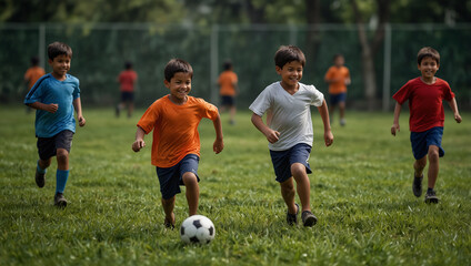 Obraz premium A joyfully scene of childrens football training