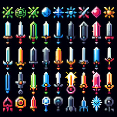 Obraz premium RPG Pixel Art Hero Swords Icons for Game UI and Design