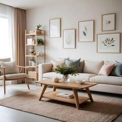 Capturing tranquility and minimalism in a serene living room with neutral tones and natural textures