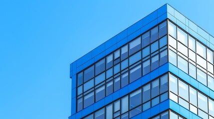 Fototapeta premium A very tall building with numerous windows is depicted against a blue sky A plane is positioned in the foreground, while another blue sky stretches out behind it