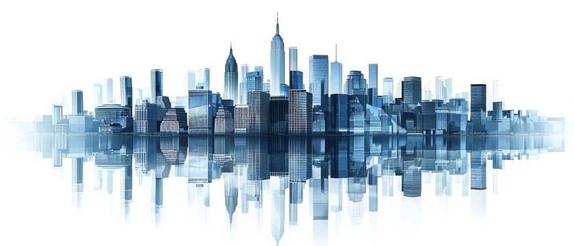 City skyline with reflective skyscrapers, showing the dynamic and growing business district