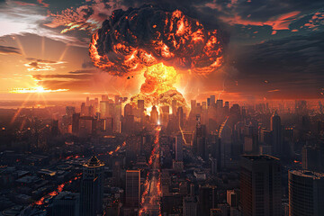 Obraz premium Generative ai on theme of scary nuclear explosion in outdoor, mushroom cloud of nuclear weapons