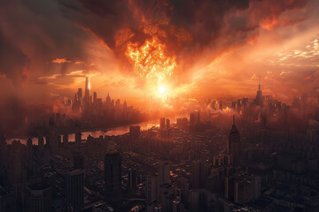 Generative ai on theme of scary nuclear explosion in outdoor, mushroom cloud of nuclear weapons