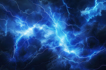 Generative ai on theme of scary bright electric lightning bolt with branches in the night dark sky