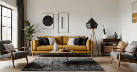 Presenting a contemporary, sleek living space featuring clean lines, neutral hues, and chic furnishings to evoke an inviting and refined ambiance