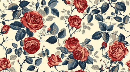 Seamless pattern of chintz-inspired vines and roses, showcasing a rich and decorative botanical theme