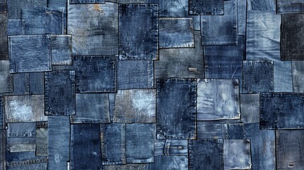 Seamless pattern of classic stonewash denim textures, showcasing a rugged and casual aesthetic ideal for fashion themes