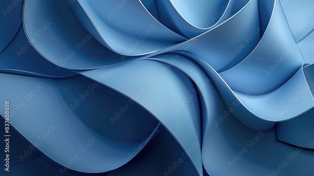 Poster abstract technology background featuring overlapping curved geometric shapes in blue tones, creating