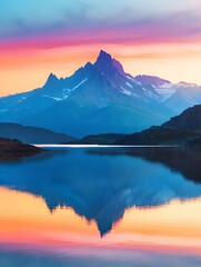 Majestic Mountain Lake Reflecting Vibrant Sunset Sky in Serene Wilderness Landscape