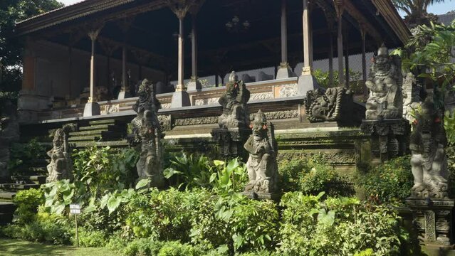 Royal Pavilion Facility Inside Ubud Palace Decorated with Ancient Snote Statues, officially Puri Saren Agung - historical building complex in Ubud, Gianyar Regency of Bali, Indonesia