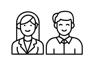 A vector illustration depicting male and female face silhouettes or icons, serving as avatars or profiles for unknown or anonymous individuals. The illustration portrays a man and a woman portrait.
