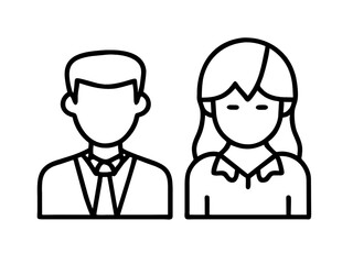 A vector illustration depicting male and female face silhouettes or icons, serving as avatars or profiles for unknown or anonymous individuals. The illustration portrays a man and a woman portrait.
