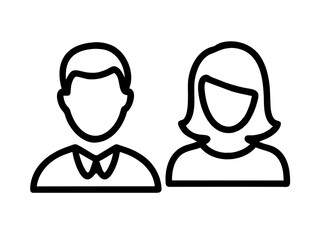 A vector illustration depicting male and female face silhouettes or icons, serving as avatars or profiles for unknown or anonymous individuals. The illustration portrays a man and a woman portrait.
