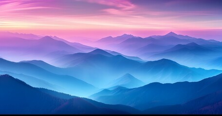Obraz premium Majestic Mountain Panorama in Shades of Blue and Purple Evoking Tranquility and Serenity