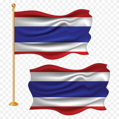 Thailand independence day with national flag waving fabric illustration png element with pole emoji and clipart transparent background