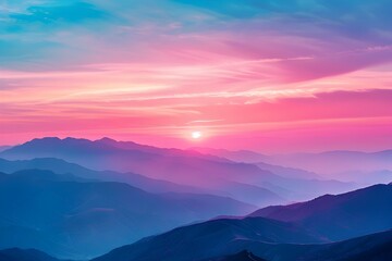 Obraz premium Breathtaking Sunset over Rugged Mountain Landscape with Vibrant Sky Painting a Natural Serenity Scenery