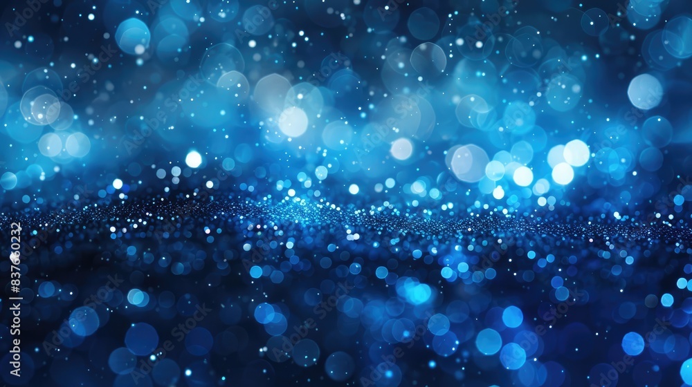 Poster blue gradient backdrop with shimmering light bokeh, perfect for creating elegant and refined visual 