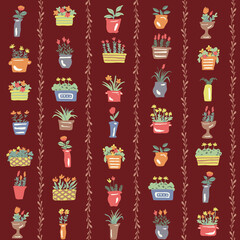 Abstract and cute plants seamless pattern,