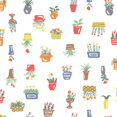 Abstract and cute plants seamless pattern,