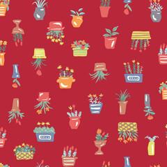 Abstract and cute plants seamless pattern,