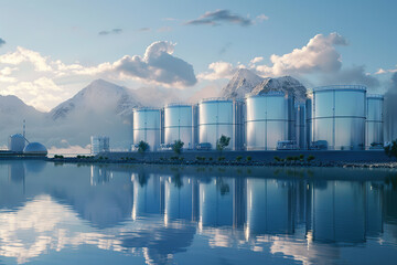 Obraz premium Generative ai on theme of hydroelectric power energy plant with large turbines and water spills