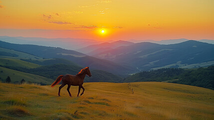 Obraz premium Horseback riding through a picturesque countryside