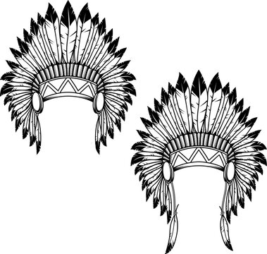 Native indian chief headdress on white background. Vector illustration