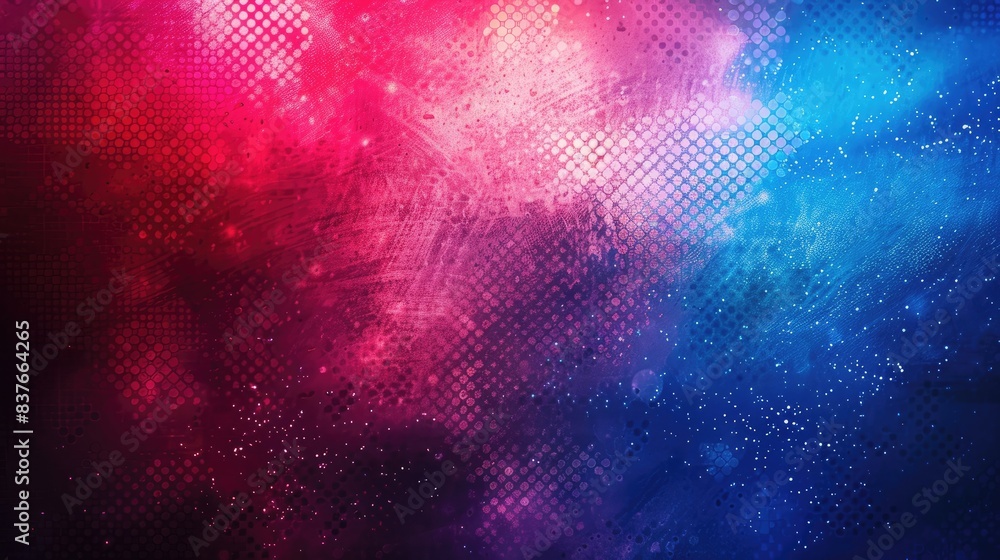 Poster gradient mesh colored background with smooth transitions between shades of red and blue, providing a