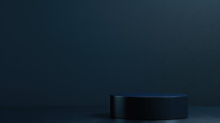 Highlight the sophistication of your brand identity with a photo featuring a dark blue cylinder podium positioned against a sleek dark blue wall scene, perfect for creating stylish product display.