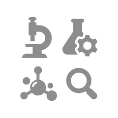 Chemistry and science vector icon set. Test tube, microscope, research and discovery icons.