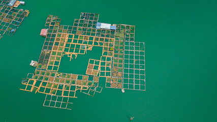 Aerial drone view of Kenyir Lake or Tasik Kenyir which is located at Kuala Berang in Hulu Terengganu, Terengganu, Malaysia