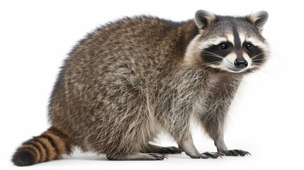 Naklejka premium Raccoon on white background, standing upright with surprised expression Isolated Copy space for text