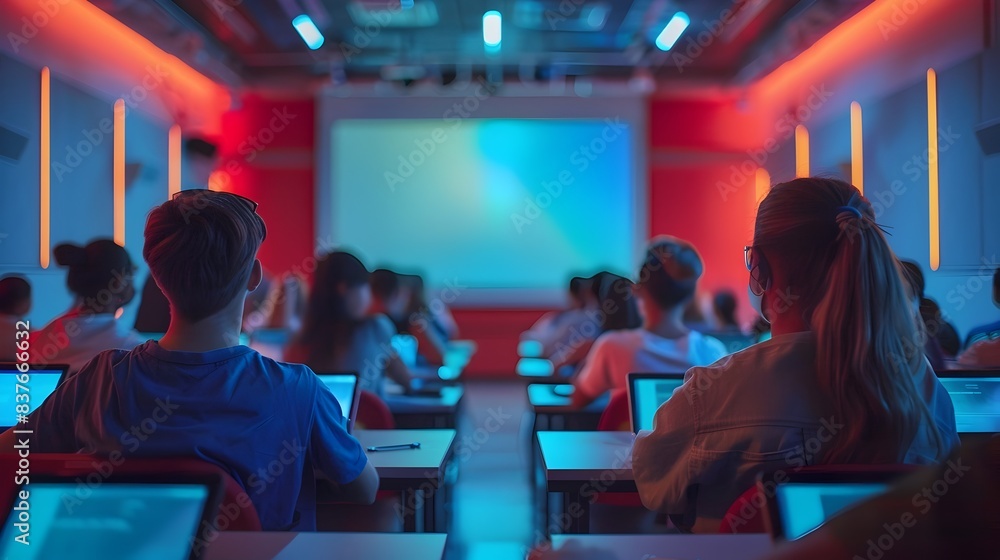 Aufkleber modern classroom with students using digital devices for interactive learning and education