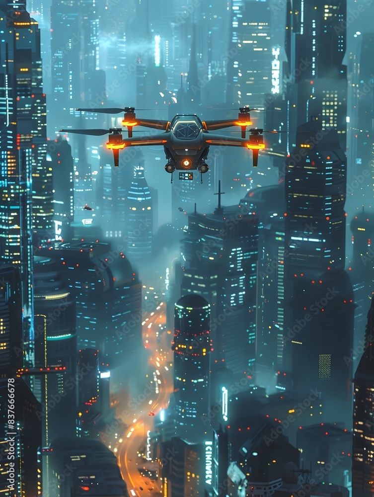 Poster powered drone capturing dynamic cityscape imagery for data and insights