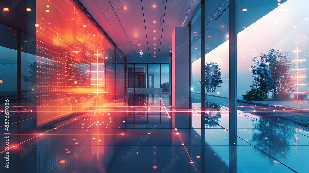 Poster futuristic smart building intelligent automated environment monitoring and control with iot sensors 