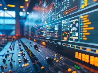 Naklejka premium Smart Grid Control Center Monitoring and Optimizing Energy Distribution Technology Concept
