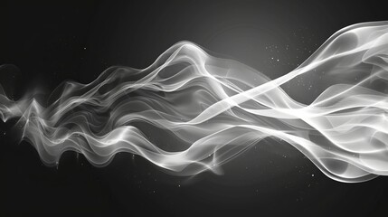 Abstract patterns of white smoke, flowing elegantly on a classic black background, creating a mesmerizing visual effect