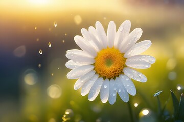 daisy flower with dew. Discover the captivating symmetry in the heart of a blooming daisy flower, kissed by morning dew. good morning vibe