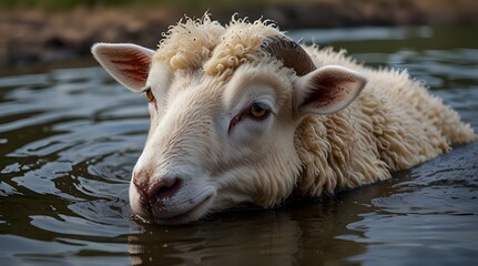 Obraz premium Sheep meat in water The head of the animal.generative.ai 