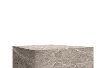 premium grey podium made of emperador marble stone isolated on background with clipping path. mock up stand or pedestal for product displayed, presentation in luxury, elegant mood and tone. 