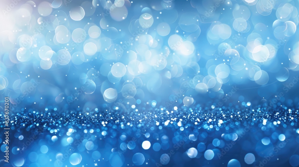 Poster sparkling blue gradient backdrop with delicate bokeh lights, perfect for elegant and high-end design